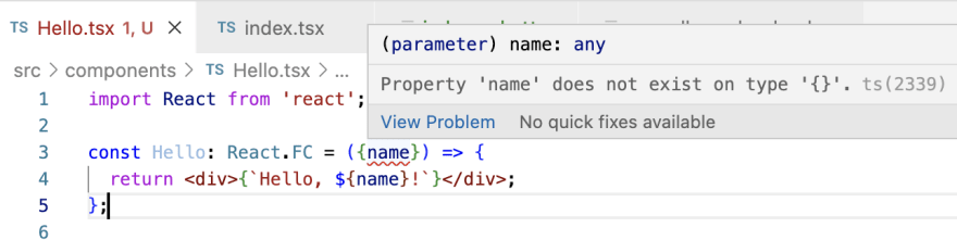 Property 'name' does not exist on type '{}'