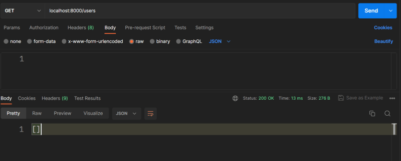 Postman Get request to localhost:8000/users