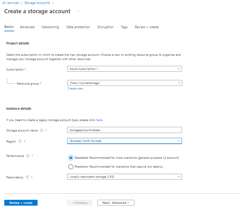 create a storage account image