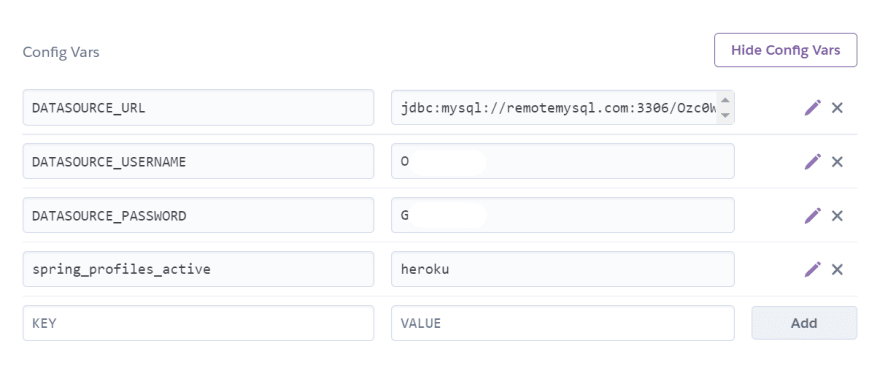 Set the config variables in Heroku