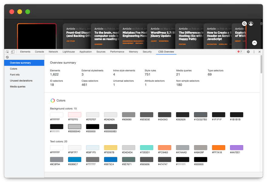Screenshot of DevTools CSS Overview.