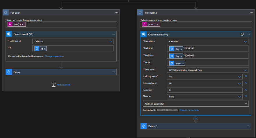 processing calendar event deletes and creates