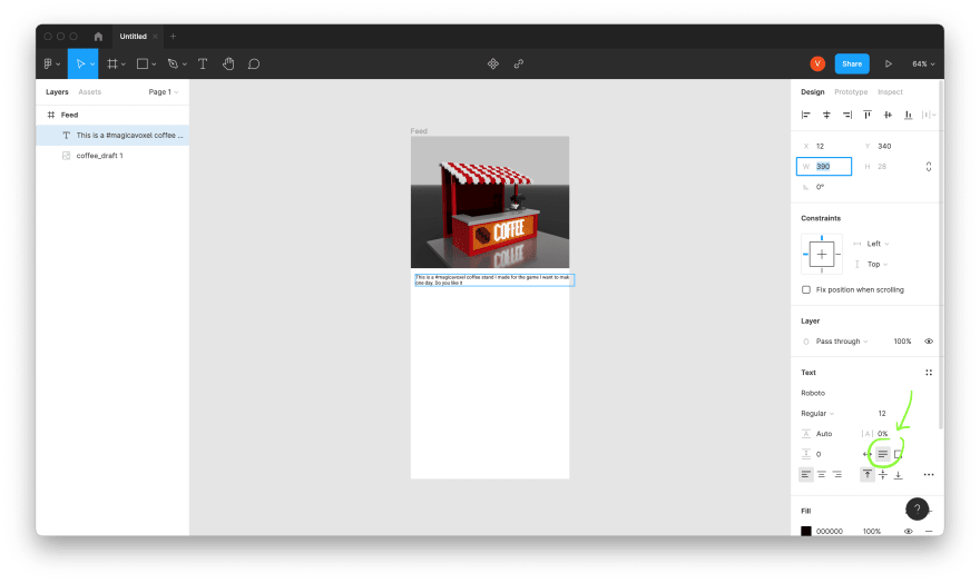 Select "Auto height" and change width to 390
