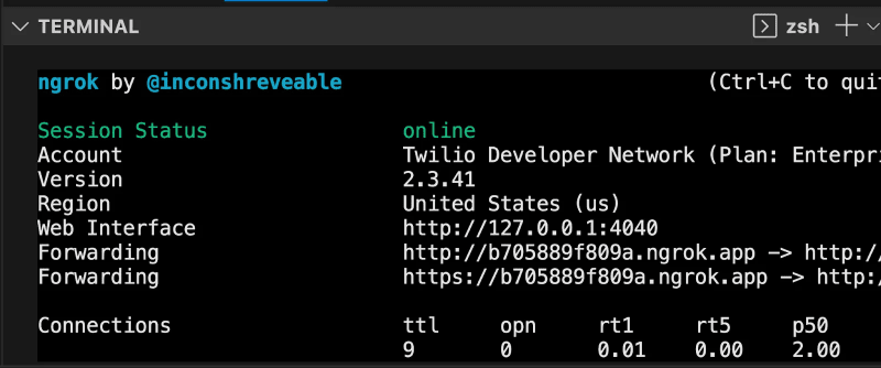 ngrok http 5000 terminal with forwarding URLs opening up your local server to the web