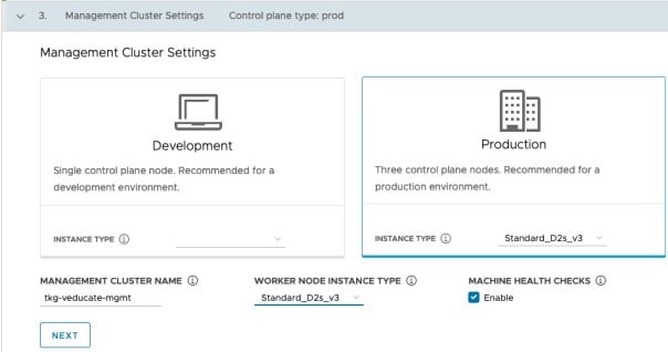 Deploy Management cluster to Azure - Management Cluster Settings