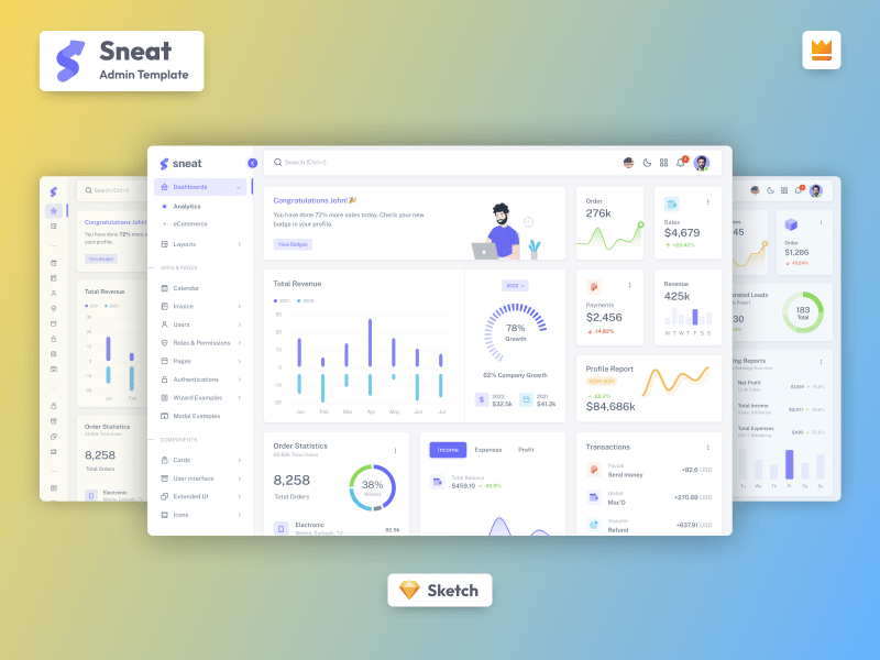 Sneat Sketch Admin Dashboard UI Kit template