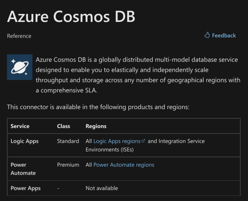 Comsmos DB Connector Info