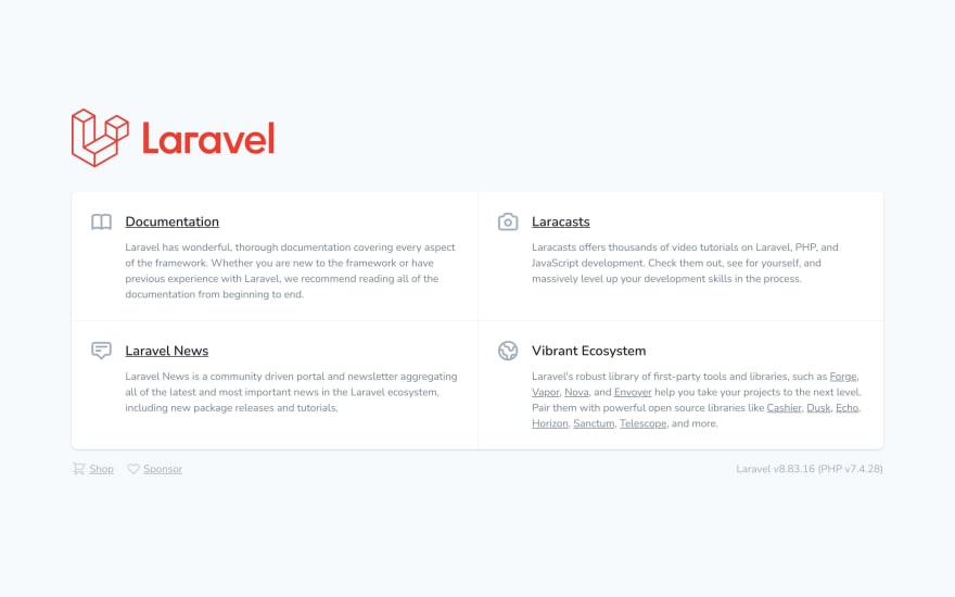 default Laravel landing page