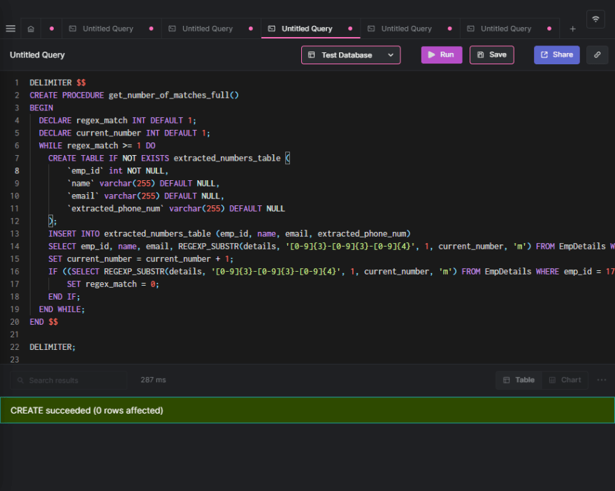 Query result in Arctype.