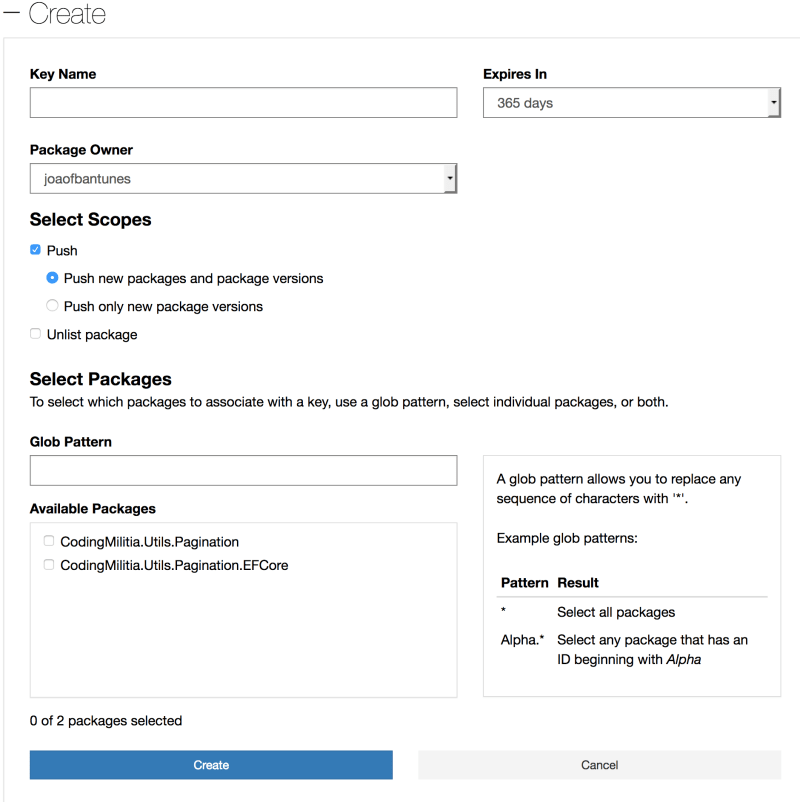 Create NuGet API Key