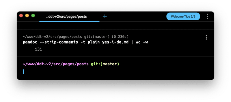 Result of counting all words in markdown file