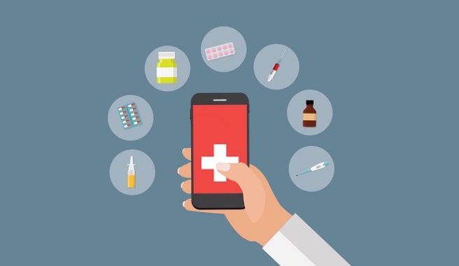 Mobile Apps Concept of Online Treatment and Health care in Moder