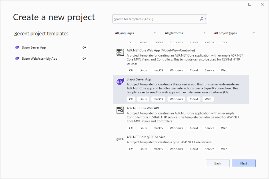 Create Blazor Server App using Visual Studio 2022