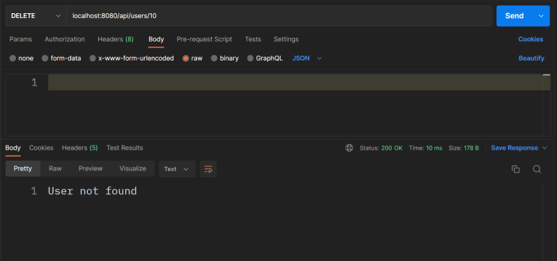 Postman DELETE request