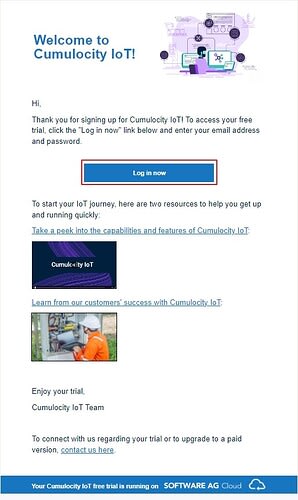 Cumulocity free trial email 2