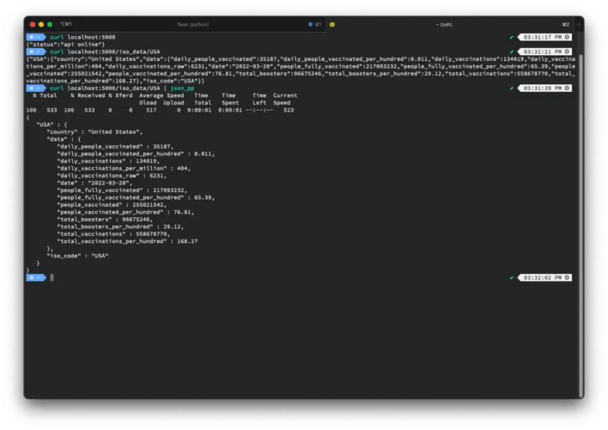 Screenshot of code running in the terminal.