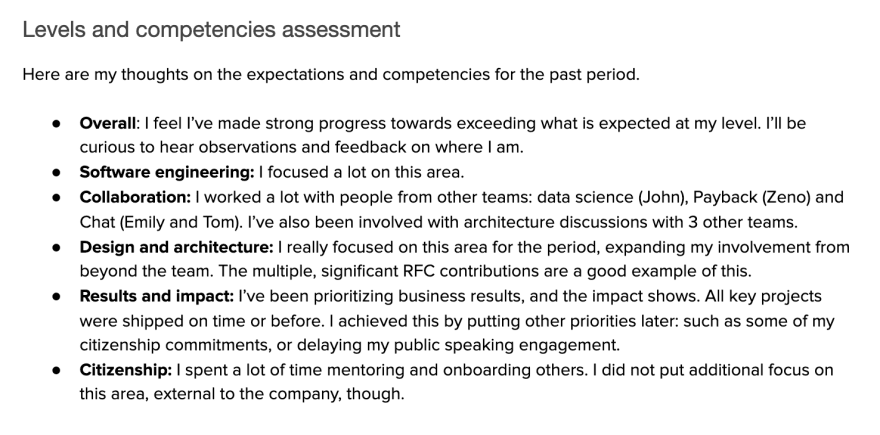 Reflecting on competencies in the performance review example