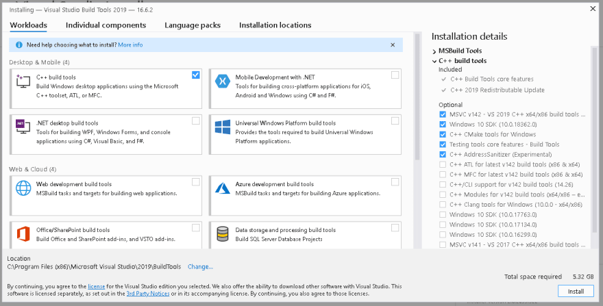 Wsgi application. Microsoft c++ build Tools.