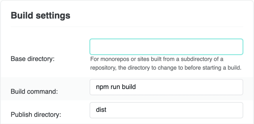 Astro JS Tutorial: Astro JS Tutorial: Netlify hosting screenshot shows build configuration with base directory blank,build command set to 'npm run build' and publish directory set to 'dist'