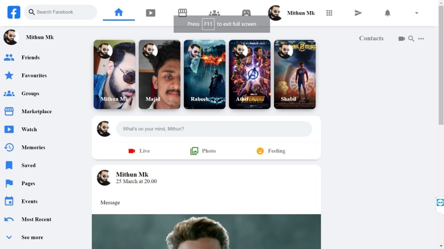 Facebook clone using HTML and CSS - DEV Community