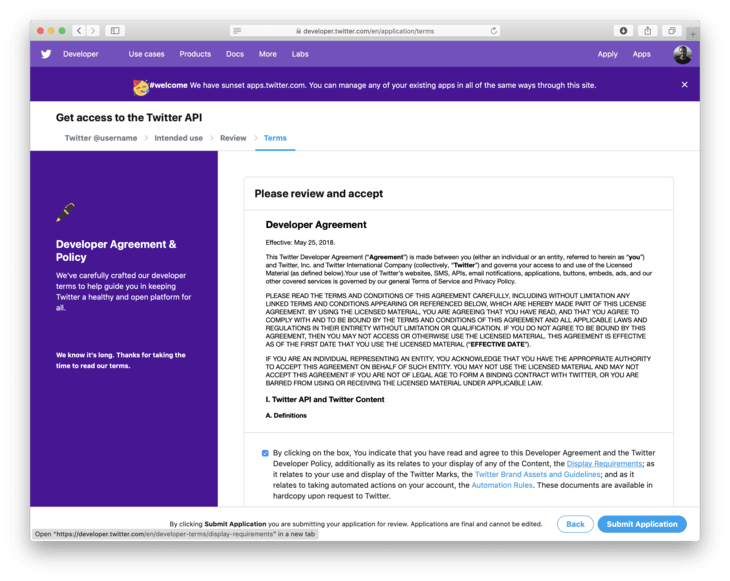Agree to Developer Agreement
