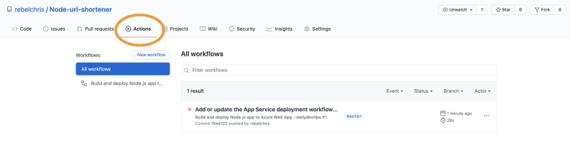 GitHub Actions tab