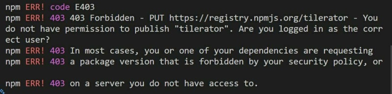 Error whilst running npm publish