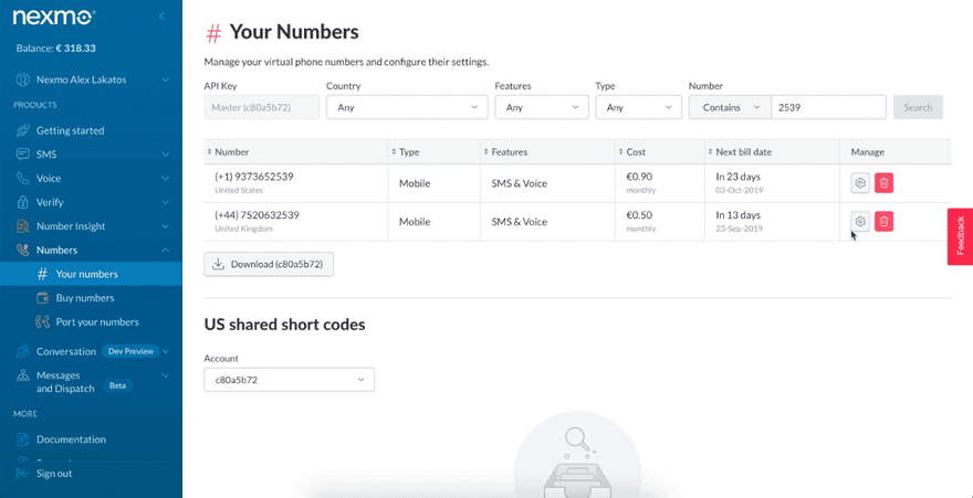 Set Inbound Webhook URL on the Nexmo Dashboard