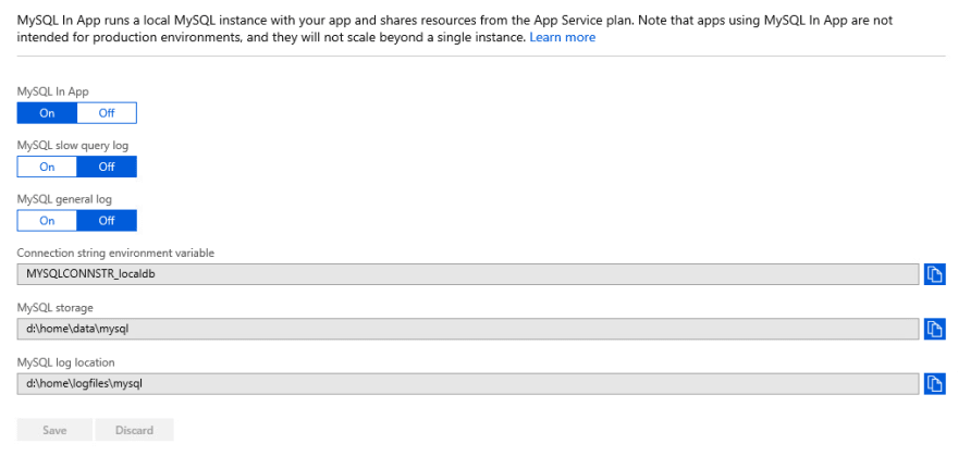 azure mysql in app