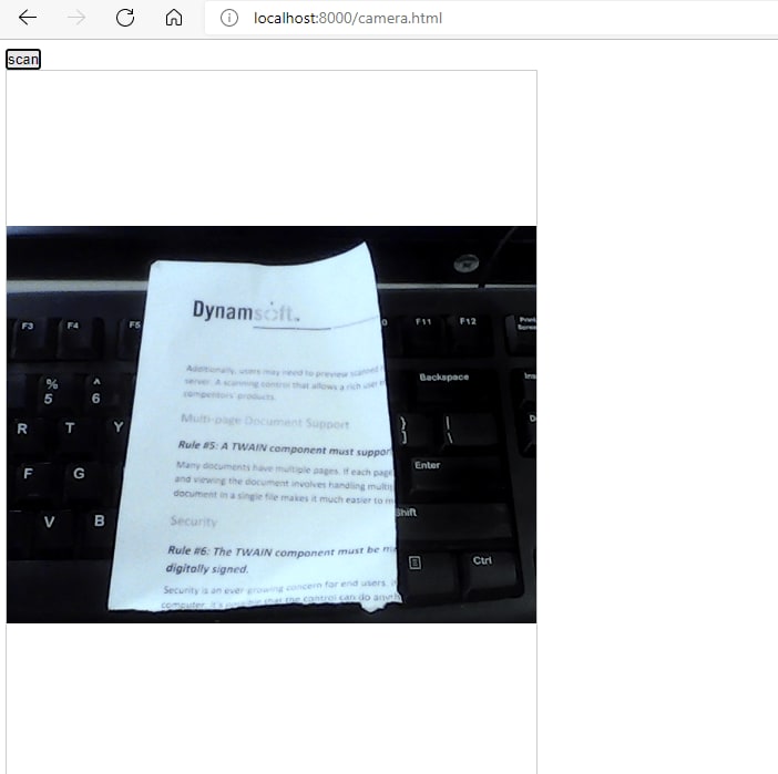 scan document from camera using JavaScript