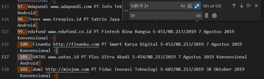 Regex including newline