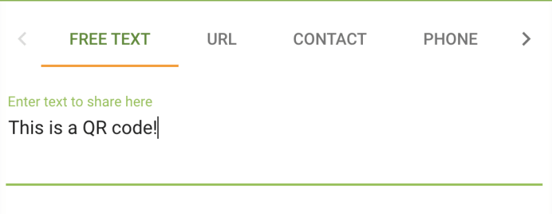 QR generator input box with a value of 'This is a QR code!'