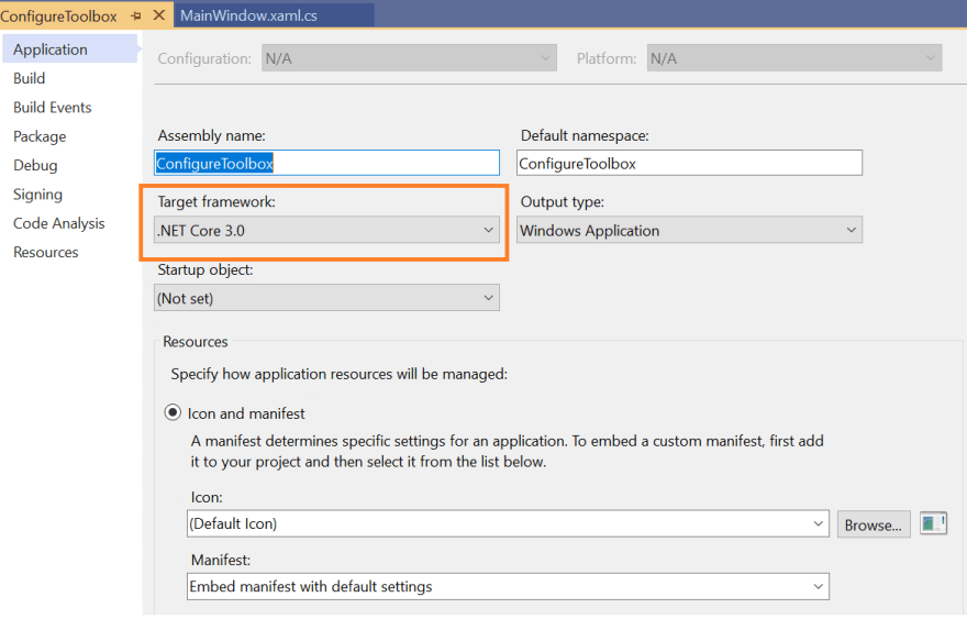 Setting target framework to .NET Core 3.0