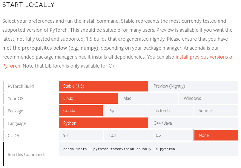 PyTorch Get Started Page