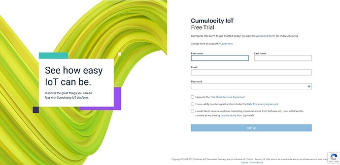 Cumulocity free trial step 2