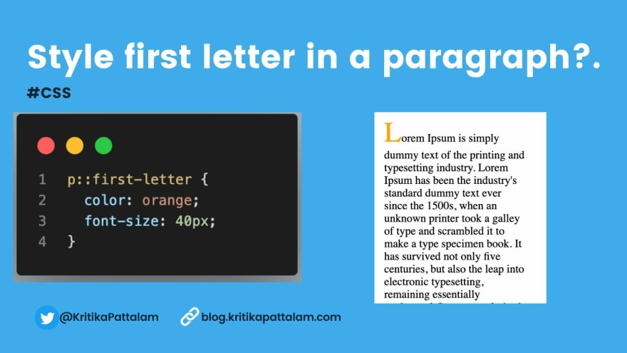 Drop CAP effect Changing the style of the first letter in a