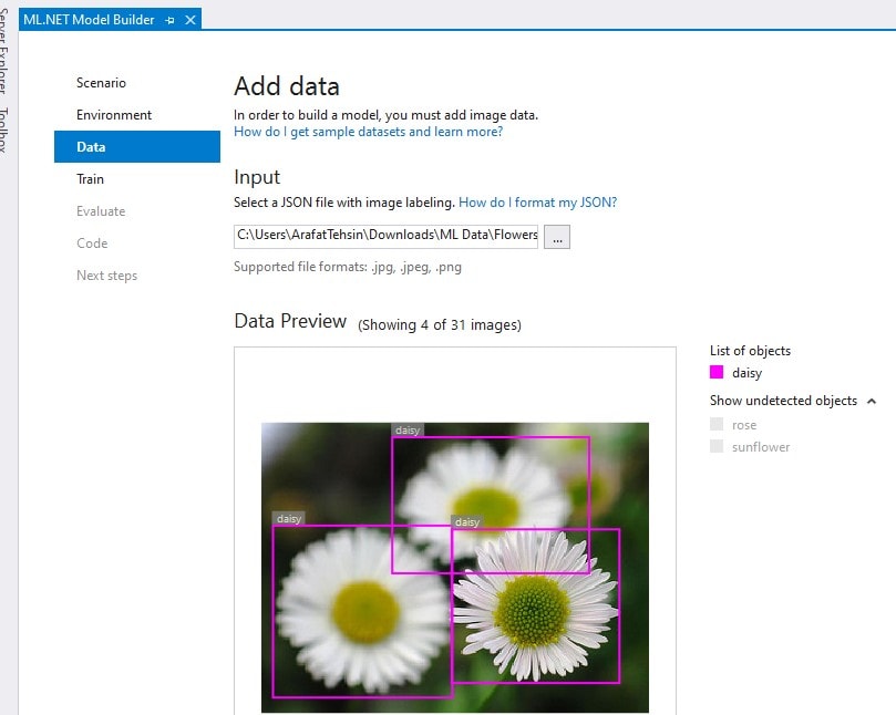 Add Data in Visual Studio Machine Learning