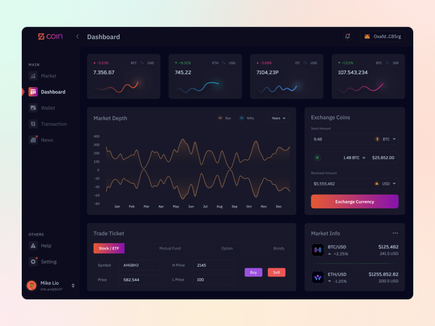 by [Mostafijur Rahman](https://dribbble.com/shots/17182350-Blockchain-Dark-Dashboard-Design)