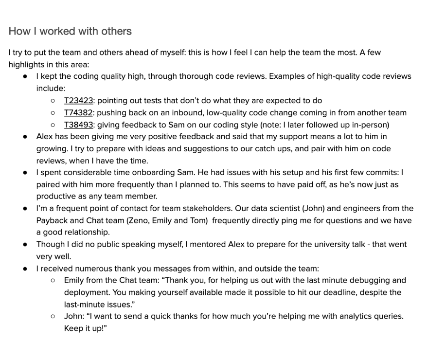 The qualitative work in the performance review example
