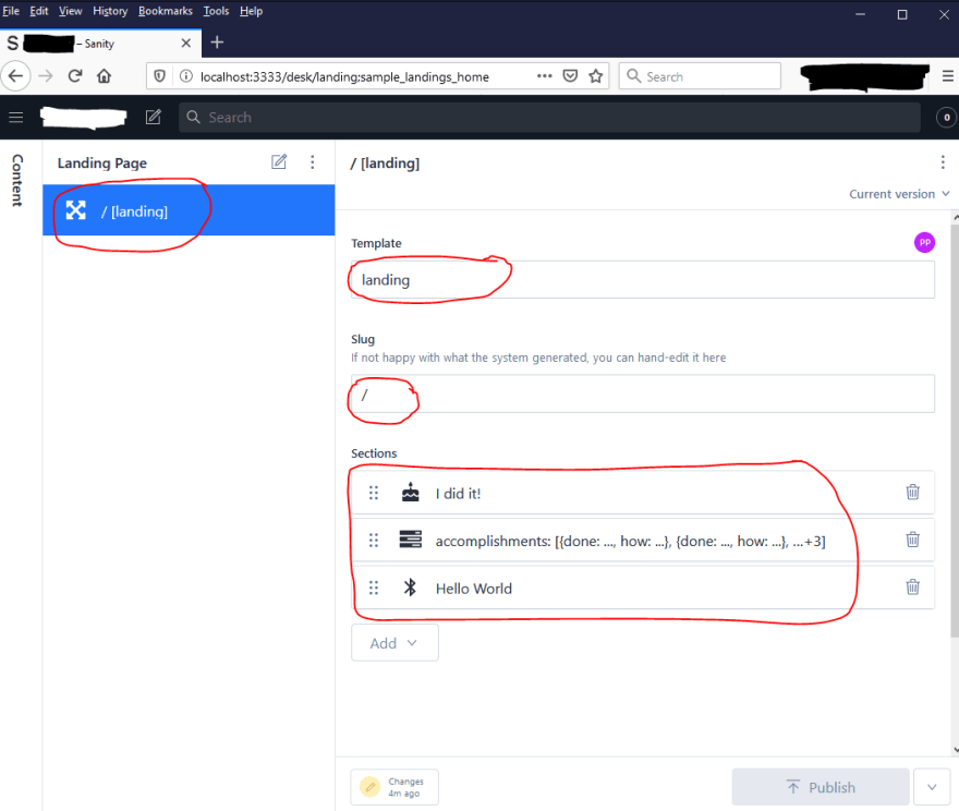 Screenshot of Sanity Studio after loading data