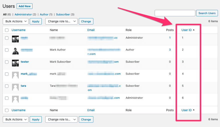 Custom user ID column