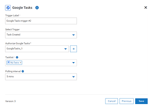 Google Tasks polling trigger configuration