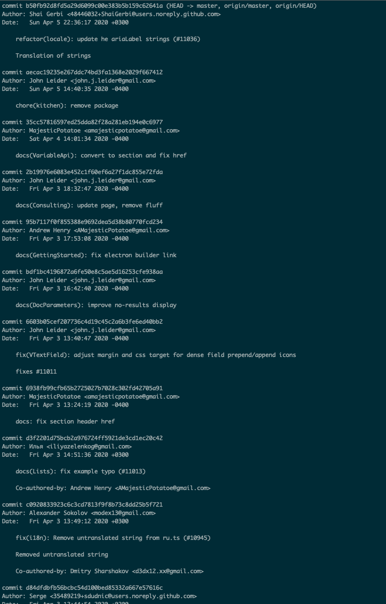 git log output basic
