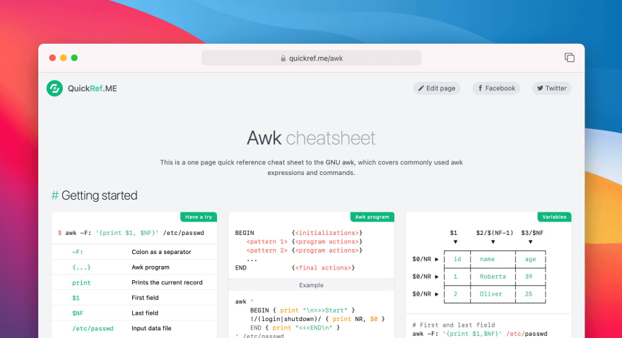 awk command quick reference cheat sheet