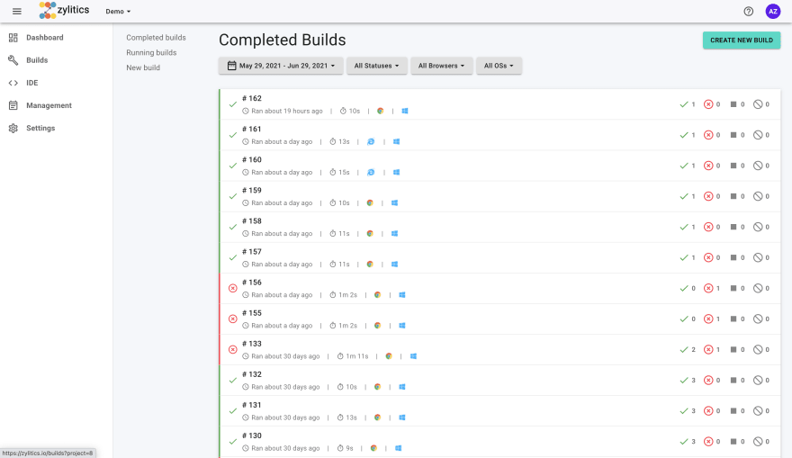 Console Completed Builds