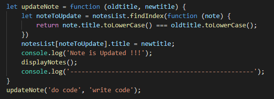 updateNote() function