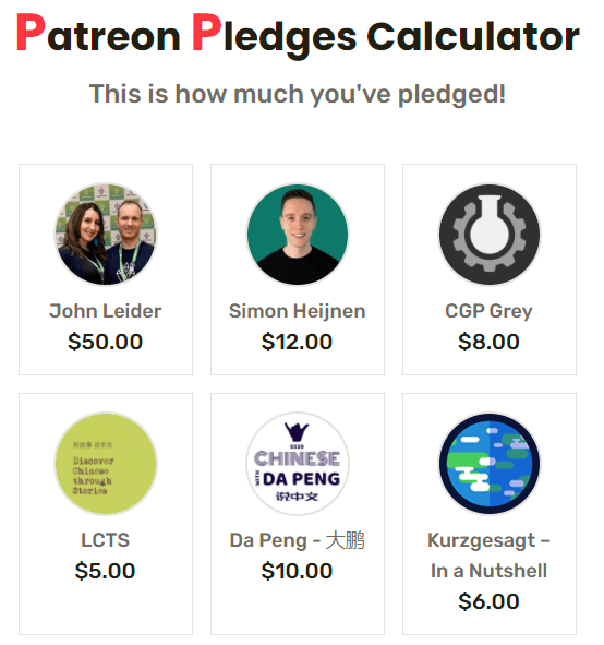 Patreon Pledges Calculator