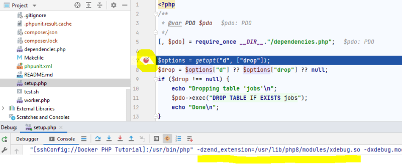 PhpStorm debugging breakpoint