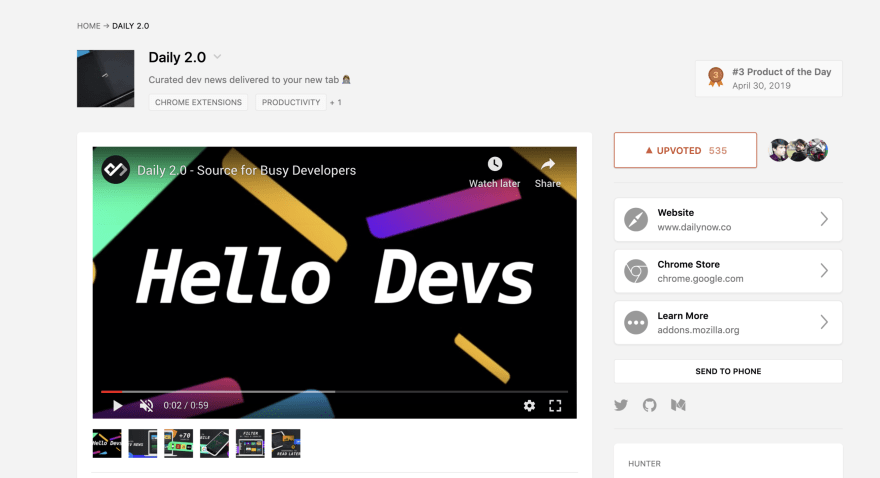 Daily on ProductHunt