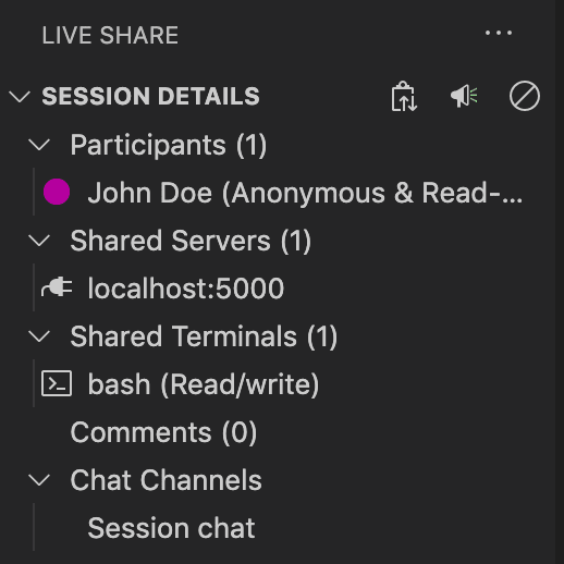 Share a session, servers, or terminals with others